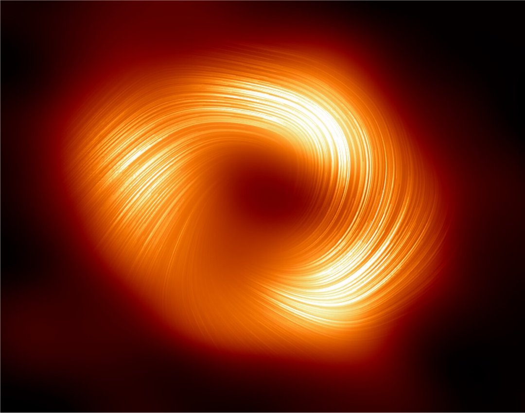 Luz polarizada revela campos magnticos espiralando no buraco negro central da Via Lctea